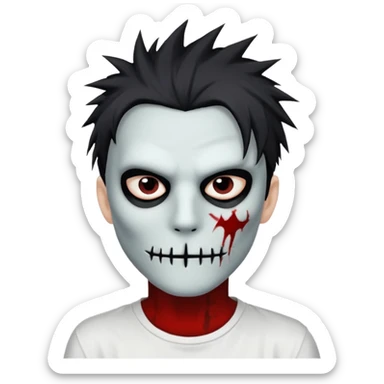 zombie boy with spiky emo hair and white shirt emoji and he wears an anonymous mask sticker