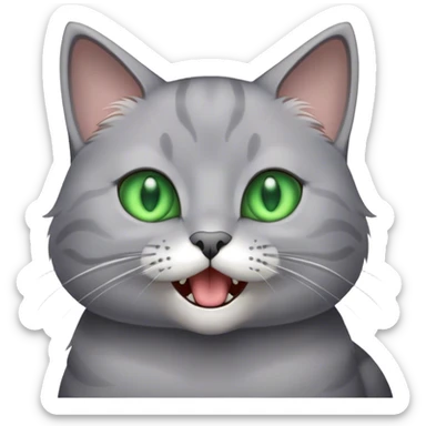 Grey cat with green eyes meowing sticker