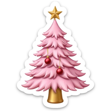 pastel pink christmas tree with red ornaments and star on top sticker