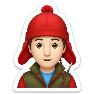 red hunting hat with ear flaps, vivid colors sticker