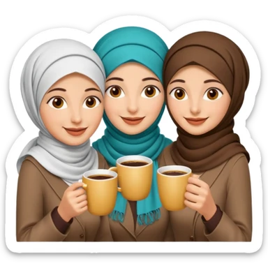 Emoji of 3 arab women drinking coffee sticker