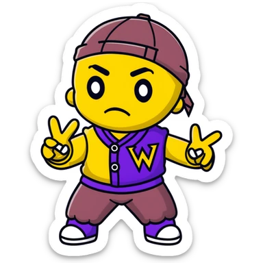 voodoo doll wearing wu-tang clan yellow and black outfit with W logo sticker