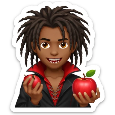 Brown skin Boy, vampire, messy dreadlocks, fangs, emo, Apple emoji sticker