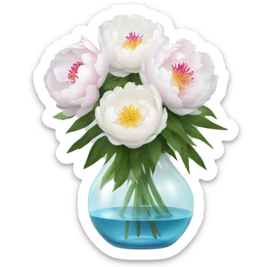 white daliha and peony flowers in glass vase  sticker