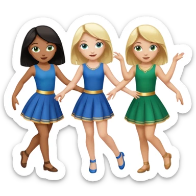 Emoji of 3 Girls dancing one with blonde hair, one tan skin with brown hair and one with black hair sticker