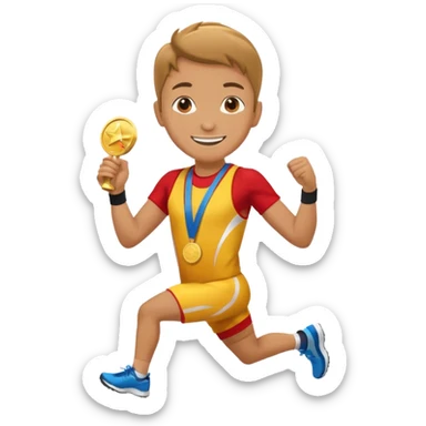 crea un emoji estilo whatsapp o emoji de iphone, de un corredor con cara casada pero feliz por su medalla sticker