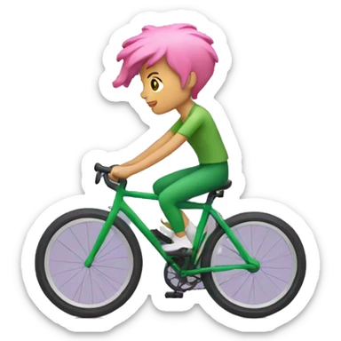 cyclist with pink hair riding a green bike sticker
