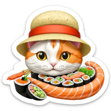 cat wearing a hat made out of sushi sticker