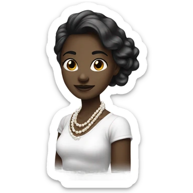 A girl who gives off a clean and white vibe with black and a pearl necklace. sticker