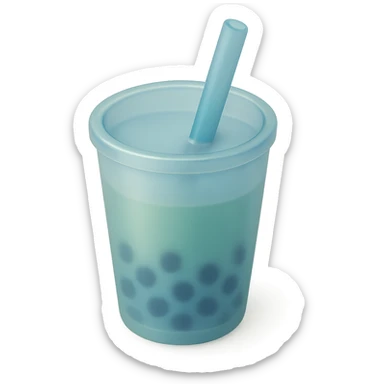 hand-drawn volumetric bubble tea cup with a straw, blue and green gradient, three-quarter angle, sketchy illustrated, expressive 3D shadows and highlights sticker