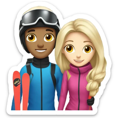 Blonde boy and brunette girl on Ski sticker