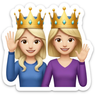 two women with crowns and the same outfit making high five sticker