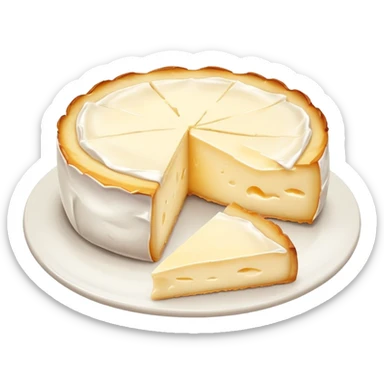 cinematic-realistic-brie-cheese-emoji,-featuring-a-creamy gooey center,-soft-ripened-cheese-with-a-delicate-rind-rendered-with-lifelike-detail-and-inviting,-natural-lighting. sticker
