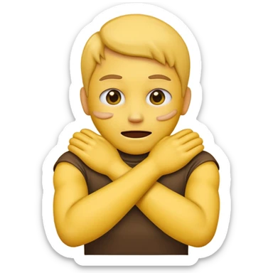 Yellow face emoji strangling itself with 2 arms crossed and hands saround neck sticker
