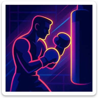 a figure training in the shadows, with a neon glow effect sticker
