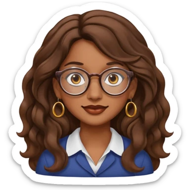 Women brown eye and brown long wave hair with glasses and circle earing sticker