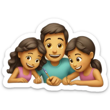 happy family of 5 writing together sticker