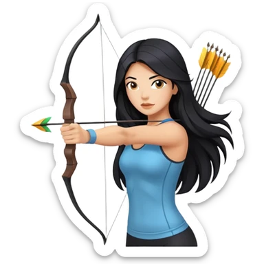 woman tanned long black hair, shooting arrow, sexy, yoga clothes sticker