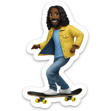 Black Jesus Ollie skateboarding with smiley face T-shirt and a denim jacket  sticker