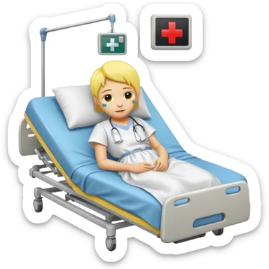 pessoa com a pele de cor amarela deitada em uma maca de hospital sticker