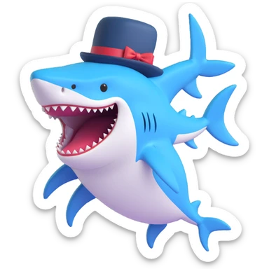 playful and charming shark wearing a top hat sticker
