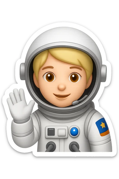 Make the cute astronaut wave, in the style of apple emoji, with no background. sticker