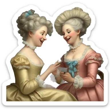 Painting of two rococo women chatting sticker