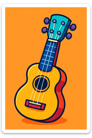 ukelele, vibrant cartoon style, playful and colorful sticker