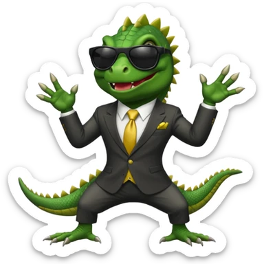 capitalist iguana banker godfather with black sunglasses breakdance no problem sticker