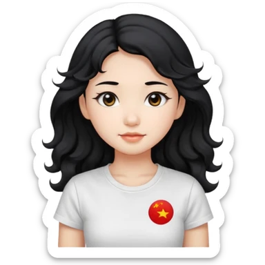 Cute beautiful girl,Black hair,wavy long hair, Black eyes, white T-shirt, Chinese  sticker