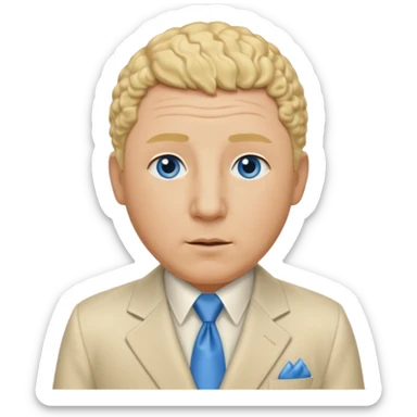 Curly Howard from the Three Stooges with blue eyes, blonde hair, ivory suit sticker