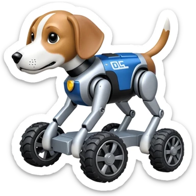 Very fast  jumping riot Boston Dynamics police robotic beagle Sherlock Holmes robodog with large off-road wheels for feet  sticker