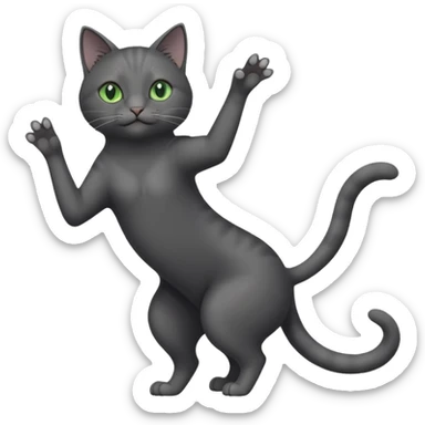 full body gorgeous solid dark grey cat with green eyes, white paws and white whiskers reaching for something sticker