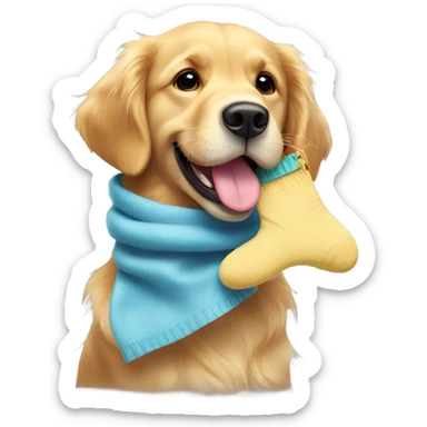 Golden Retriever with a sock in her mouth sticker