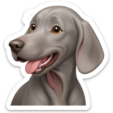 cinematic-cute-yawning-weimaraner-portrait-emoji,-head-tilted-slightly-with-a-dramatic,-wide-open-yawn,-revealing-a-sleek grey fur-with-a-subtle-shimmer,-floppy-ears-slightly-drooping,-round-brown-eyes-barely-open-in-drowsy sticker