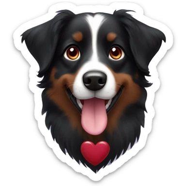 Small black australian shepherd dog with huge maroon heart sticker