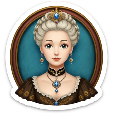 realistic cinematic Russian Empress Catherine the Great depicted with steam punk Victorian-style body tattoos sticker