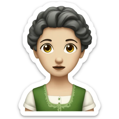 sad shepherdess, white skin, dark hair and green dress sticker