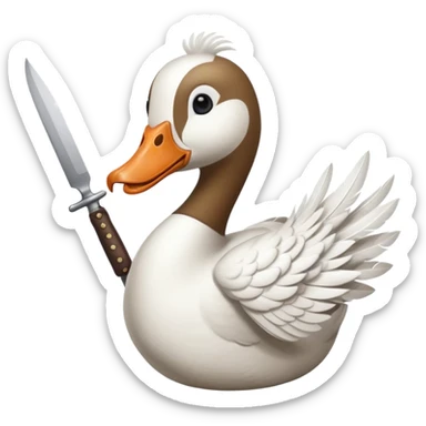 a goose with a knife in its mouth sticker