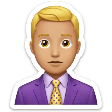 a purple suit with a yellow polka dot tie sticker