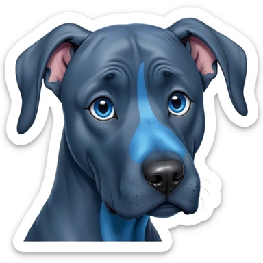 Cinematic Comical Blue Great Dane Portrait Emoji, Head tilted dramatically with an exaggeratedly amused expression, featuring a striking blue Fur with a glossy finish, wide, expressive steel-blue eyes filled with playful disbelief, Simplified yet hilariously expressive features, highly detailed, glowing with a slightly sassy glow, high shine, dramatic yet playful, stylized with an air of cheeky charm, bright and endearing, soft glowing outline, capturing the essence of a spirited and over-the-top guardian, so meme-worthy it feels like it could side-eye its way into internet fame instantly! sticker