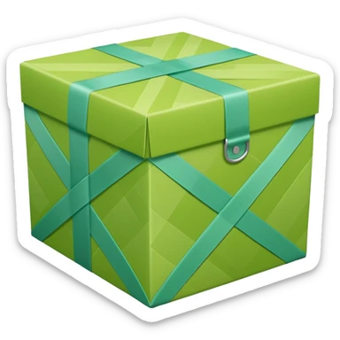 light green shipping box wrapped in tape with crisscross tape pattern, apple style emoji sticker
