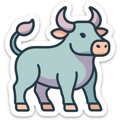 bull, symbol of the year in feng shui, Chinese eastern style, thin clean contours, soft rounded shapes, pastel palette #98B5BC, #B5B3C1, #C9A3C9, #E4C0CA, #F7DCD1, #F7C0AA, detailed shadows and highlights, soft lighting, transparent background, less cute, no decorative elements sticker