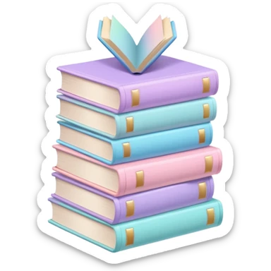 stacked pastel books with soft shadows, gentle sparkle, minimalistic clean girl vibe sticker