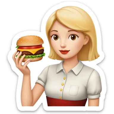 a short woman take a hamburger sticker