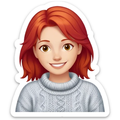 Red hair smiling solo in cozy sweater sticker