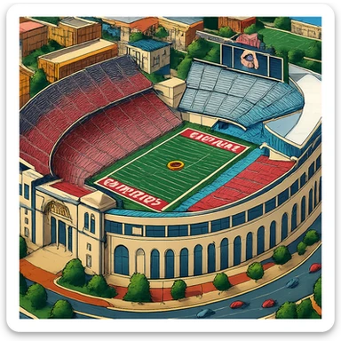 Изометричная, яркая, детализированная и фотореалистичная иллюстрация стадиона Ohio Stadium в стиле 3D-коллажей городов, насыщенные цвета, аккуратные линии, мультяшно-реалистичная стилистика. Чёткие контуры, прозрачный фон, высокое качество. sticker