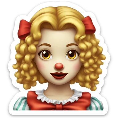 Pretty clown girl long hair red nose red bow  sticker