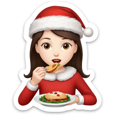 brunette christmas character eating lunch sticker