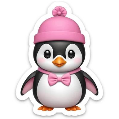Pink cute Penguin wear cute bow tie in its hat sticker
